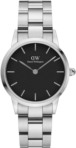 Daniel Wellington Iconic Link Black Dial Silver Steel Strap Watch For Women - DW00100208 Authentic Buy Shop Now