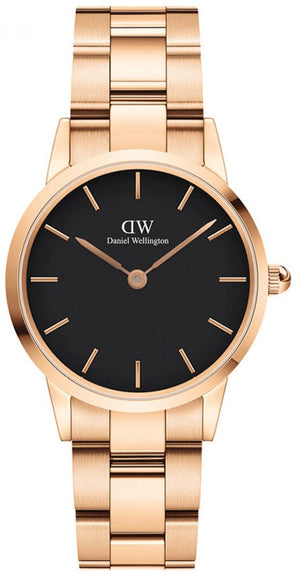 Daniel Wellington Iconic Link Analog Black Dial Rose Gold Steel Strap Watch For Women - DW00100214 Authentic Buy Shop Now