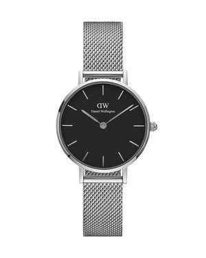 Daniel Wellington Petite Sterling Black Dial Silver Mesh Bracelet Watch For Women - DW00100218 Authentic Buy Shop Now