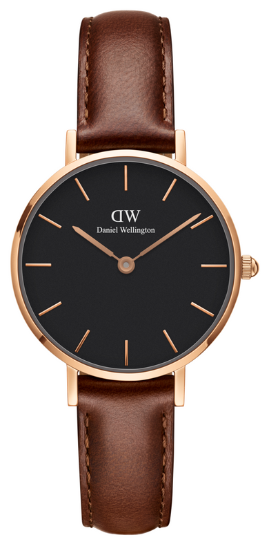 Daniel Wellington Classic Petite St Mawes Black Dial Brown Leather Strap Watch For Women - DW00100225 Authentic Buy Shop Now