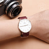 Daniel Wellington Classic Roselyn White Dial Maroon Nylon Strap Watch For Women - DW00100267 Authentic Buy Shop Now