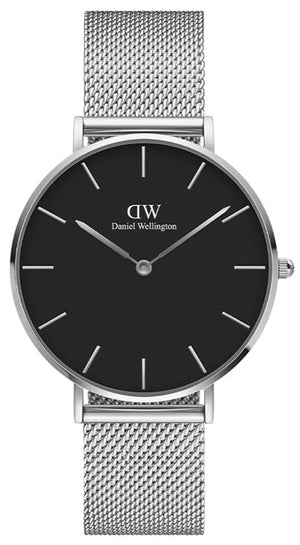 Daniel Wellington Petite Sterling Black Dial Silver Mesh Bracelet Watch For Women - DW00100304 Authentic Buy Shop Now