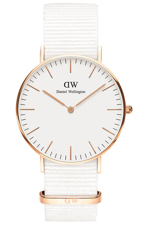 Daniel Wellington Classic Dover White Dial White Nylon Strap Watch For Women - DW00100309 Authentic Buy Shop Now