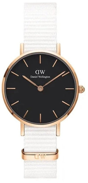 Daniel Wellington Classic Petite Dover Black Dial White NATO Strap Watch For Women - DW00100314 Authentic Buy Shop Now