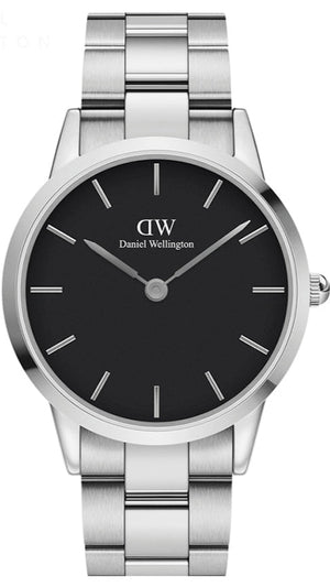 Daniel Wellington Iconic Link Black Dial Silver Steel Strap Watch For Women - DW00100342 Authentic Buy Shop Now
