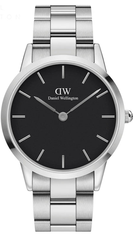 Daniel Wellington Iconic Link Black Dial Silver Steel Strap Watch For Women - DW00100342 Authentic Buy Shop Now