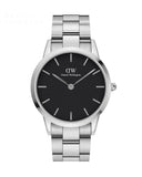 Daniel Wellington Iconic Link Black Dial Silver Steel Strap Watch For Women - DW00100342 Authentic Buy Shop Now