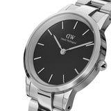 Daniel Wellington Iconic Link Black Dial Silver Steel Strap Watch For Women - DW00100342 Authentic Buy Shop Now