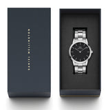 Daniel Wellington Iconic Link Black Dial Silver Steel Strap Watch For Women - DW00100342 Authentic Buy Shop Now