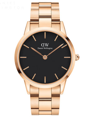 Daniel Wellington Iconic Link Black Dial Rose Gold Steel Strap Watch For Men - DW00100344 Authentic Buy Shop Now