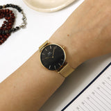 Daniel Wellington Petite Evergold Black Dial Gold Mesh Strap Watch For Women - DW00100345 Authentic Buy Shop Now
