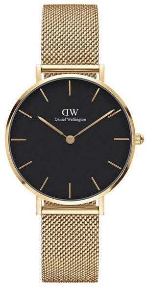 Daniel Wellington Classic Petite Black Dial Gold Mesh Bracelet Watch For Women - DW00100347 Authentic Buy Shop Now