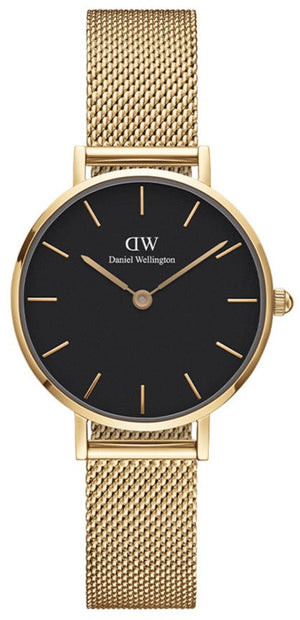 Daniel Wellington Classic Petite Evergold Black Dial Gold Mesh Bracelet Watch For Women - DW00100349 Authentic Buy Shop Now