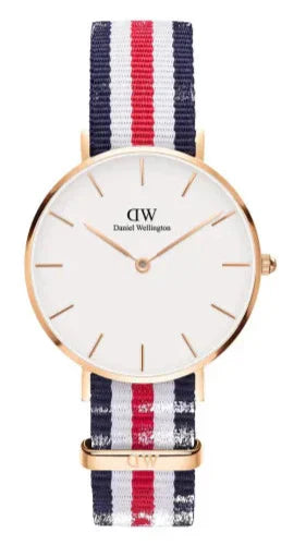 Daniel Wellington Petite Canterbury White Dial Three Tone Nylon Strap Watch For Women - DW00100357 Authentic Buy Shop Now