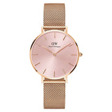 Daniel Wellington Petite Melrose Pink Dial Rose Gold Mesh Strap Watch For Women - DW00100367 Authentic Buy Shop Now