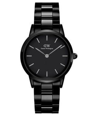 Daniel Wellington Iconic Link Ceramic Black Dial Black Steel Strap Watch For Women - DW00100414 Authentic Buy Shop Now