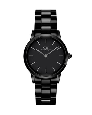 Daniel Wellington Iconic Link Ceramic Black Dial Black Steel Strap Watch For Women - DW00100415 Authentic Buy Shop Now