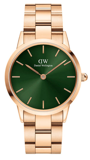 Daniel Wellington Iconic Link Emerald Green Dial Rose Gold Steel Strap Watch For Women - DW00100419 Authentic Buy Shop Now