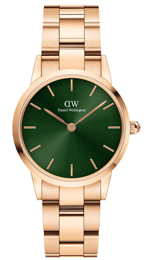 Daniel Wellington Iconic Link Emerald Green Dial Rose Gold Steel Strap Watch For Women - DW00100421 Authentic Buy Shop Now
