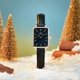 Daniel Wellington Quadro Sheffield Black Dial Black Leather Strap Watch For Women - DW00100435 Authentic Buy Shop Now