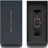 Daniel Wellington Quadro Sheffield Black Dial Black Leather Strap Watch For Women - DW00100435 Authentic Buy Shop Now