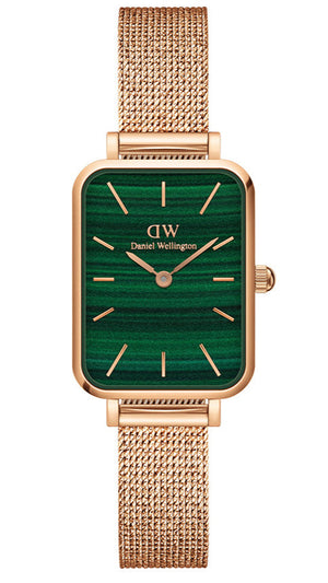 Daniel Wellington Quadro Melrose Green Dial Rose Gold Mesh Strap Watch For Women - DW00100437 Authentic Buy Shop Now