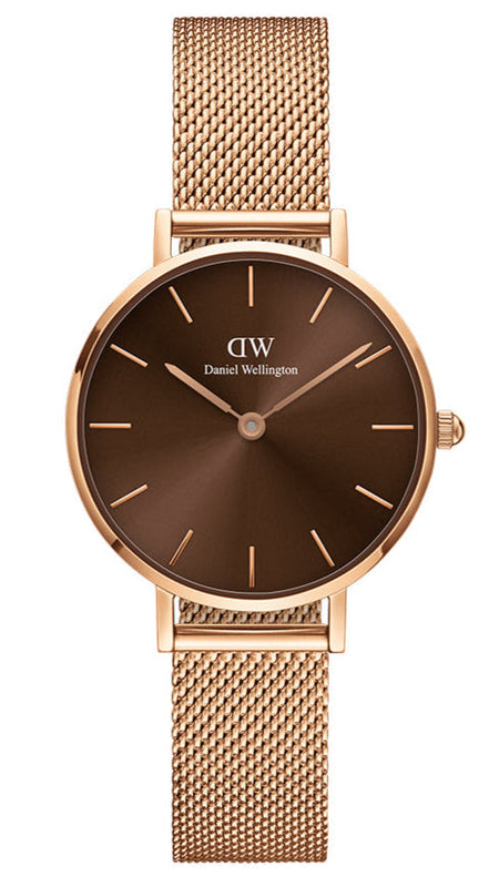 Daniel Wellington Petite Amber Brown Dial Gold Mesh Strap Watch For Women - DW00100476 Authentic Buy Shop Now