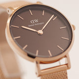 Daniel Wellington Petite Amber Brown Dial Gold Mesh Strap Watch For Women - DW00100476 Authentic Buy Shop Now