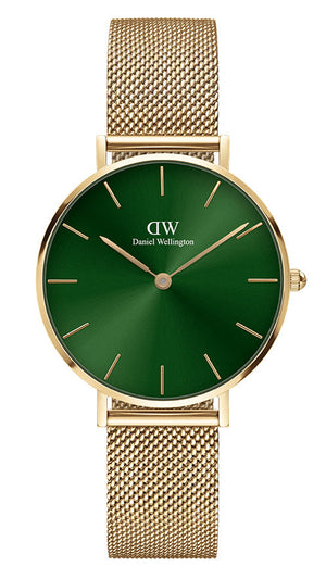 Daniel Wellington Petite Emerald Green Dial Gold Mesh Strap Watch For Women - DW00100480 Authentic Buy Shop Now
