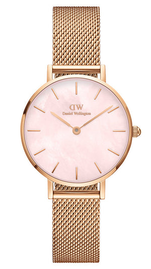 Daniel Wellington Petite Melrose Mother of Pearl Pink Dial Pink Mesh Strap Watch For Women - DW00100513 Authentic Buy Shop Now