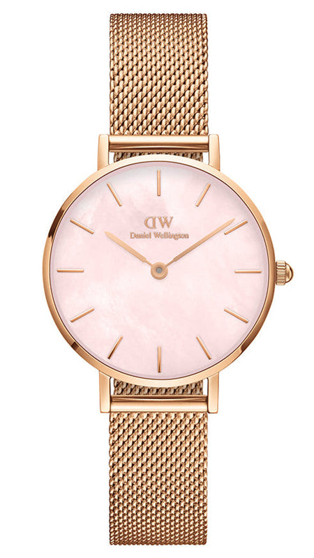Daniel Wellington Petite Melrose Mother of Pearl Pink Dial Pink Mesh Strap Watch For Women - DW00100513 Authentic Buy Shop Now