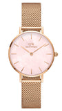 Daniel Wellington Petite Melrose Mother of Pearl Pink Dial Pink Mesh Strap Watch For Women - DW00100513 Authentic Buy Shop Now