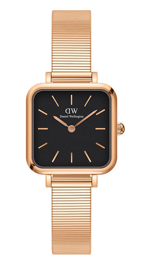 Daniel Wellington Quadro Studio Black Dial Rose Gold Mesh Strap Watch For Women - DW00100518 Authentic Buy Shop Now