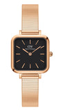 Daniel Wellington Quadro Studio Black Dial Rose Gold Mesh Strap Watch For Women - DW00100518 Authentic Buy Shop Now