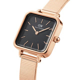 Daniel Wellington Quadro Studio Black Dial Rose Gold Mesh Strap Watch For Women - DW00100518 Authentic Buy Shop Now