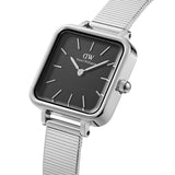 Daniel Wellington Quadro Studio Black Dial Silver Mesh Strap Watch For Women - DW00100522 Authentic Buy Shop Now