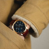 Daniel Wellington Iconic Chronograph Blue Dial Brown Leather Strap Watch For Men - DW00100639 Authentic Buy Shop Now