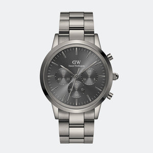 Daniel Wellington Iconic Link Chronograph Grey Dial Grey Steel Strap Watch for Men - DW00100643 Authentic Buy Shop Now