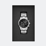 Daniel Wellington Iconic Chronograph Link Black Dial Silver Steel Strap Watch For Men - DW00100645 Authentic Buy Shop Now