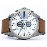 Diesel Mega Chief Chronograph White Dial Brown Leather Strap Watch For Men - DZ4280 Authentic Buy Shop Now