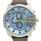 Diesel Mega Chief Chronograph Blue Dial Brown Leather Strap Watch For Men - DZ4281 Authentic Buy Shop Now
