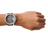 Diesel Mega Chief Chronograph Black Dial Brown Leather Strap Watch For Men - DZ4290 Authentic Buy Shop Now