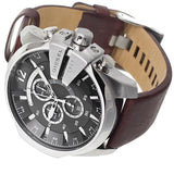 Diesel Mega Chief Chronograph Black Dial Brown Leather Strap Watch For Men - DZ4290 Authentic Buy Shop Now