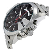 Diesel Mega Chief Chronograph Black Dial Silver Steel Strap Watch For Men - DZ4308 Authentic Buy Shop Now