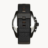 Diesel Mega Chief Chronograph Black Dial Black Leather Strap Watch For Men - DZ4323 Authentic Buy Shop Now
