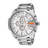 Diesel Mega Chief Chronograph White Dial Silver Steel Strap Watch For Men - DZ4328 Authentic Buy Shop Now