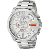 Diesel Mega Chief Chronograph White Dial Silver Steel Strap Watch For Men - DZ4328 Authentic Buy Shop Now