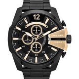 Diesel Mega Chief Chronograph Black Dial Black Steel Strap Watch For Men - DZ4338 Authentic Buy Shop Now