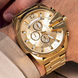 Diesel Mega Chief Chronograph Gold Dial Gold Steel Strap Watch For Men - DZ4360 Authentic Buy Shop Now