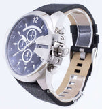 Diesel Mega Chief Chronograph Blue Dial Black Leather Strap Watch For Men - DZ4423 Authentic Buy Shop Now